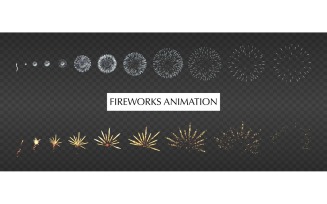 Realistic Fireworks Animation Transparent Set Vector Illustration Concept