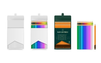 Realistic Pencils Packaging Template Set Vector Illustration Concept