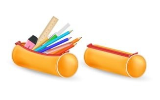Realistic School Pencil Case Vector Illustration Concept