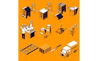 Beekeeping Isometric Set Vector Illustration Concept