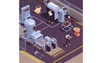 Chocolate Production Manufacture Isometric Vector Illustration Concept
