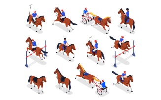 Equestrian Sport Isometric Set Vector Illustration Concept