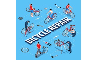 Isometric Bicycle Repair Flowchart Vector Illustration Concept