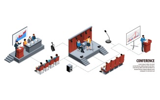 Isometric Conference Hall Infographics Vector Illustration Concept