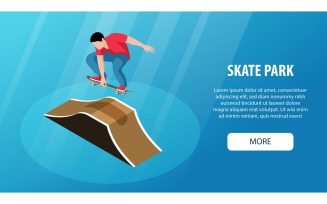Isometric Skate Park Horizontal Banner Vector Illustration Concept