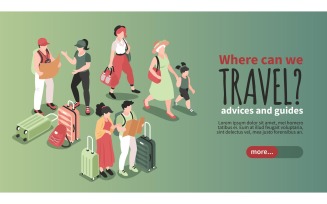 Isometric Travel People Horizontal Banner Vector Illustration Concept