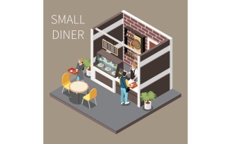 Food Court Isometric Vector Illustration Concept