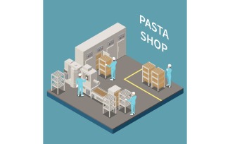 Macaroni Pasta Production Isometric 2 Vector Illustration Concept