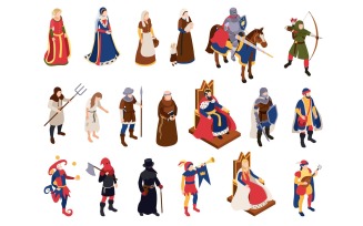 Medieval Characters Isometric Set Vector Illustration Concept