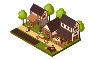 Medieval Compoisiton Isometric 2 Vector Illustration Concept