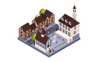 Medieval Compoisiton Isometric 3 Vector Illustration Concept