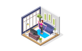 Resistance Band Exercises Isometric Composition 2 Vector Illustration Concept