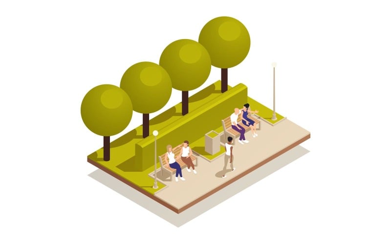Sitting People Isometric 2 Vector Illustration Concept