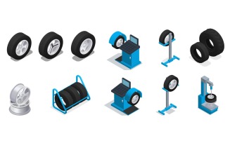 Tire Production Service Isometric 2 Vector Illustration Concept
