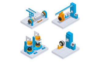 Tire Production Service Isometric 3 Vector Illustration Concept