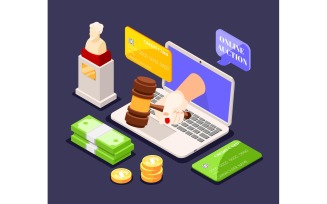 Auction Isometric Background 2 Vector Illustration Concept