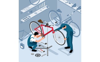 Isometric Bicycle Repair Illustration Vector Illustration Concept