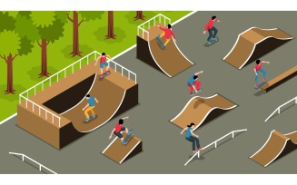 Isometric Skate Park Horizontal Illustration Vector Illustration Concept