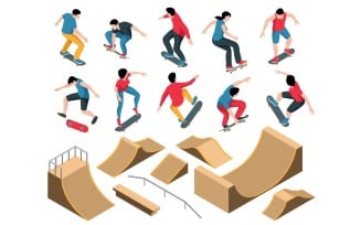 Isometric Skate Park Set Vector Illustration Concept