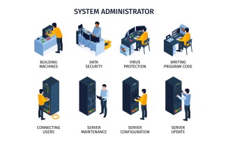 Isometric System Administrator Compositions Vector Illustration Concept