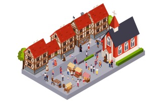 Medieval Compoisiton Isometric 5 Vector Illustration Concept