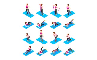 Resistance Band Exercises Isometric Icons Vector Illustration Concept