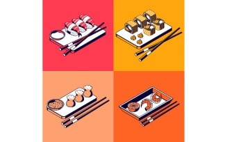 Asian Food Sushi Isometric 2X2 Vector Illustration Concept