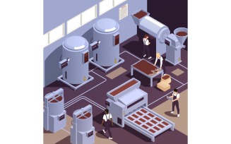 Chocolate Production Manufacture Isometric 6 Vector Illustration Concept