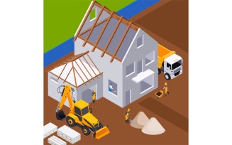 Construction Building Isometric 4 Vector Illustration Concept