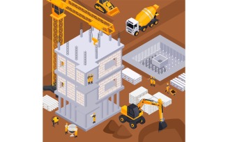 Construction Building Isometric 5 Vector Illustration Concept