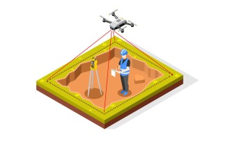 Geodesy Isometric Composition 2 Vector Illustration Concept