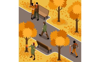 Isometric Autumn Fall Illustration Vector Illustration Concept