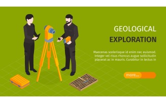 Isometric Geological Horizontal Banner Vector Illustration Concept