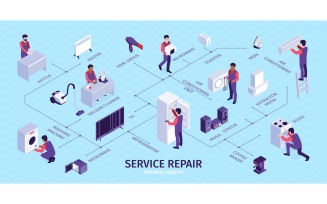 Isometric Repair Service Infographics Vector Illustration Concept