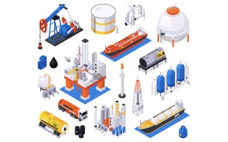 Oil Petroleum Industry Isometric Set Vector Illustration Concept