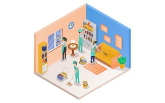 Professional Cleaning Service Isometric 4 Vector Illustration Concept