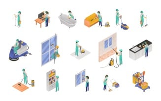 Professional Cleaning Service Isometric Set Vector Illustration Concept