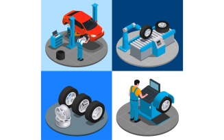 Tire Production Service Isometric 5 Vector Illustration Concept