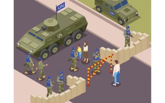 United Nations Peacekeepers Isometric Composition 1 Vector Illustration Concept
