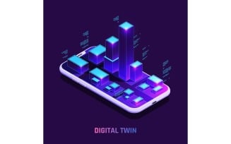Digital Twin Technology Isometric 2 Vector Illustration Concept