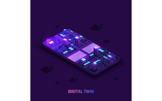 Digital Twin Technology Isometric 3 Vector Illustration Concept