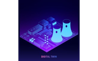 Digital Twin Technology Isometric Vector Illustration Concept