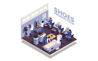 Footwear Factory Shoes Production Isometric 2 Vector Illustration Concept