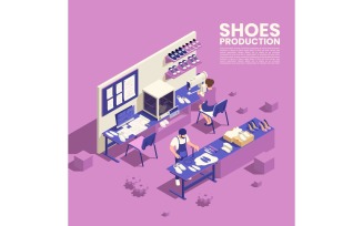 Footwear Factory Shoes Production Isometric 3 Vector Illustration Concept