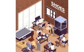 Footwear Factory Shoes Production Isometric 4 Vector Illustration Concept