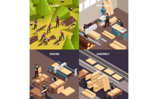 Furniture Production Isometric 3 Vector Illustration Concept