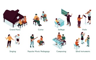 Isometric Musician Education Compositions Vector Illustration Concept
