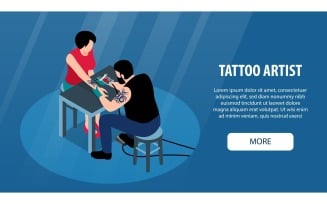 Isometric Tattoo Artist Horizontal Banner Vector Illustration Concept