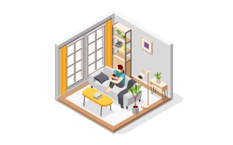 Loneliness Isometric Background Vector Illustration Concept