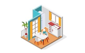 Loneliness Isometric Composition Vector Illustration Concept